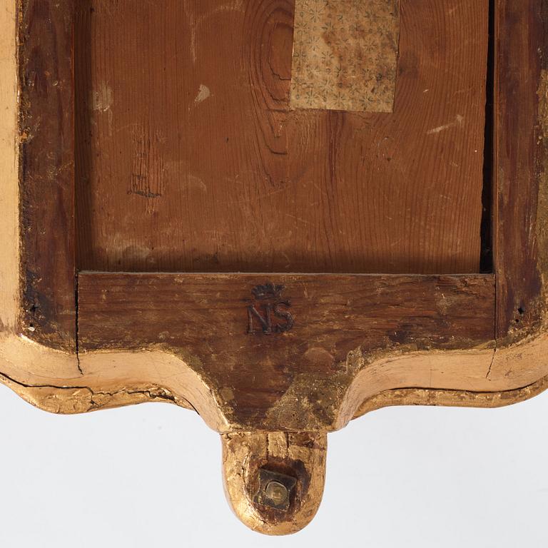 Spegellampetter, för två ljus, ett par, av Nils Sundström (spegelmakare i Stockholm 1754-1781), Rokoko.