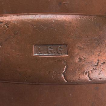 GRYTA MED LOCK, koppar, märkt A.G.G., 1800-tal.