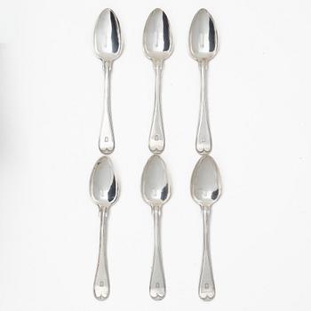 Gustaf Theodor Folcker, Six Swedish silver spoons, mark of Gustaf Theodor Folcker, Stockholm 1863.