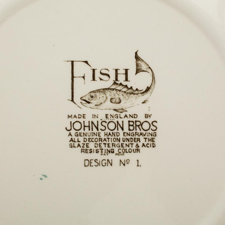 FISKSERVIS, 14 delar, flintgods, "Fish" Johnson Bros. England, 1900-talets andra hälft.