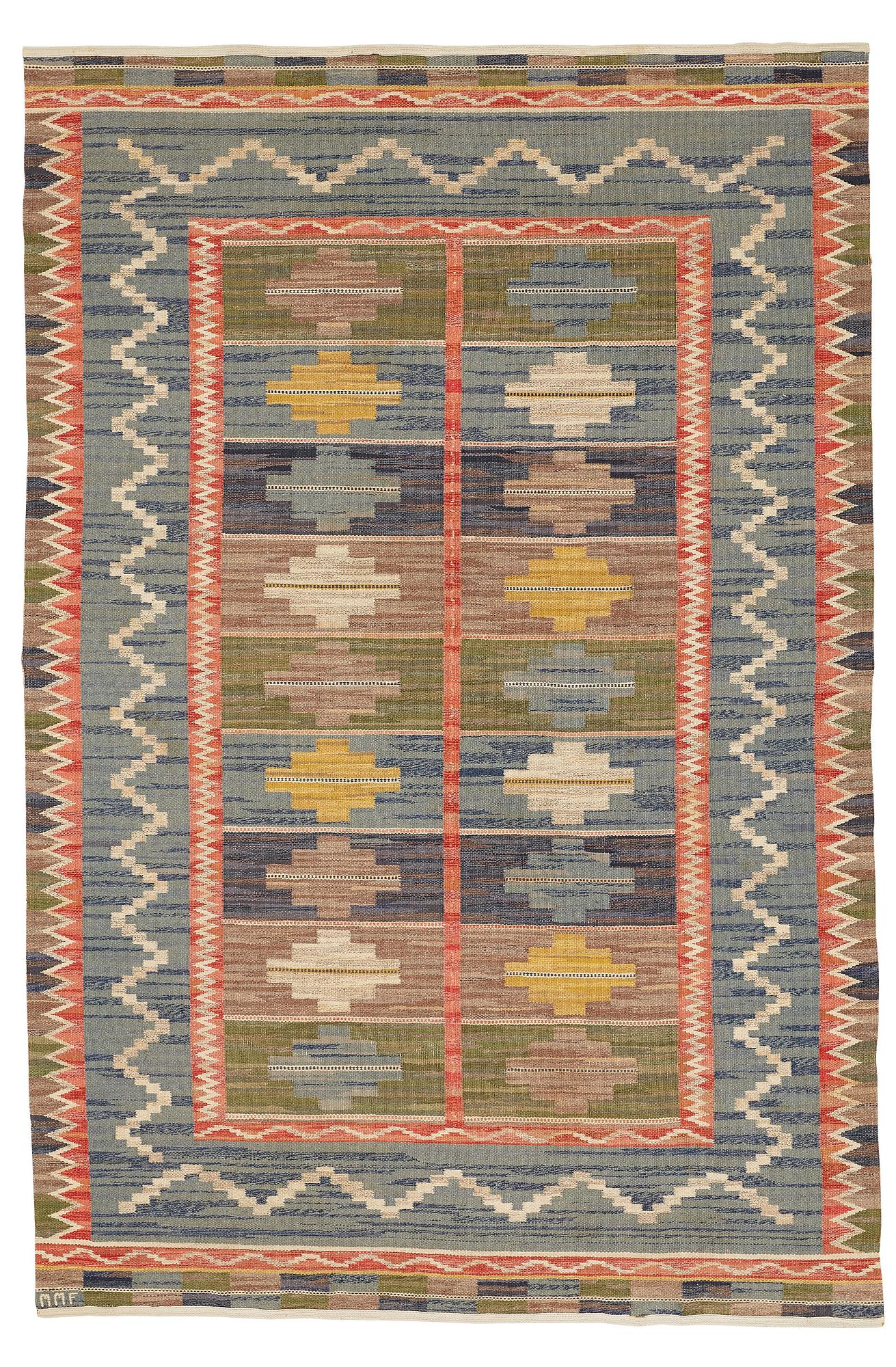 Märta Måås-Fjetterström, Matta, "Blå taggen", rölakan, ca 304,5-306 x 202,5 cm, signerad MMF.