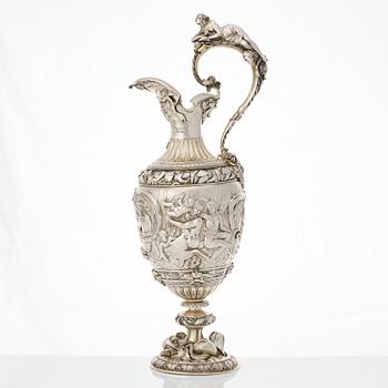 A French Renaissance-style parcel-gilt silver ewer and basin, mark of Frédéric Rudolphi (Paris 1842-1872).