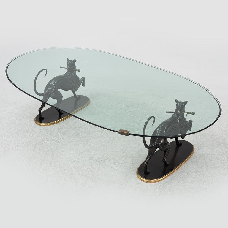 A glass and bronze coffee table, later part of the 20th century.
