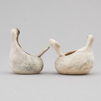 LARS PIRAK, two reindeer horn grouse salt cellars, signed.