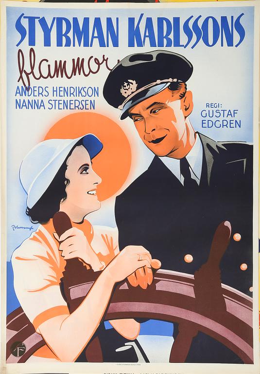 FILMAFFISCH, litografiskt tryck, "Styrman Karlssons Flammor", 1938.