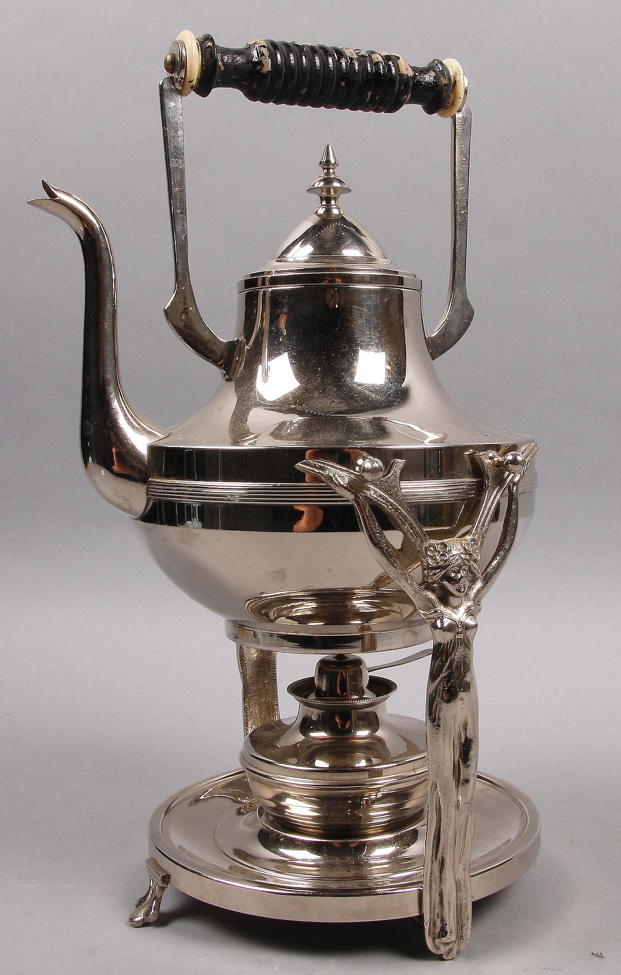 TÉKANNA PÅ RECHAUD, nysilver, jugend, 1900-talets början.