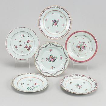 Six famille rose export porcelain plates, Qing dynasty, Qianlong (1736-95).