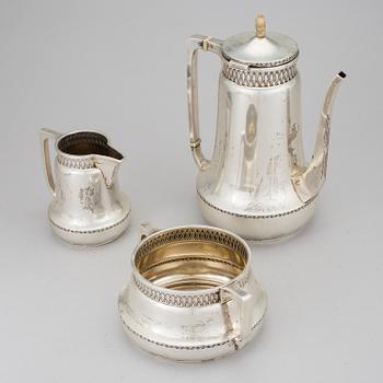 A three piece silver coffe set by firma Karl Anderson Stockholm 1905. Total weight c. 1200 gram.