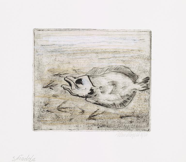 HANS WIGERT, dry point etching with watercolor, signed and numbered 2/30.