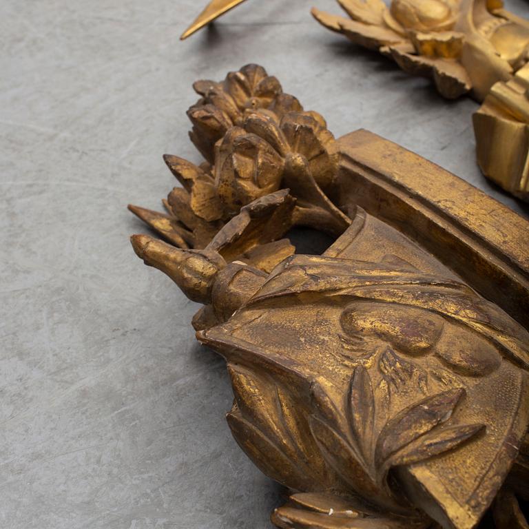 DEKORDELAR, 5 delar, trä, Sverige, 1700-tal och 1800-tal.