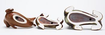 Three Gunnar Nylund stoneware figures of seals, Rörstrand.