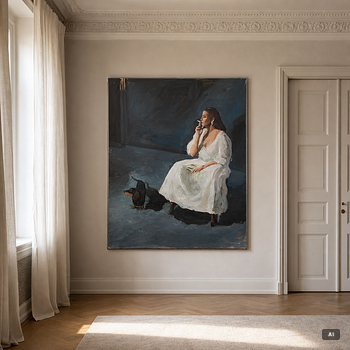 Ulf Nordström, Smoking woman with a dachshund.c2.