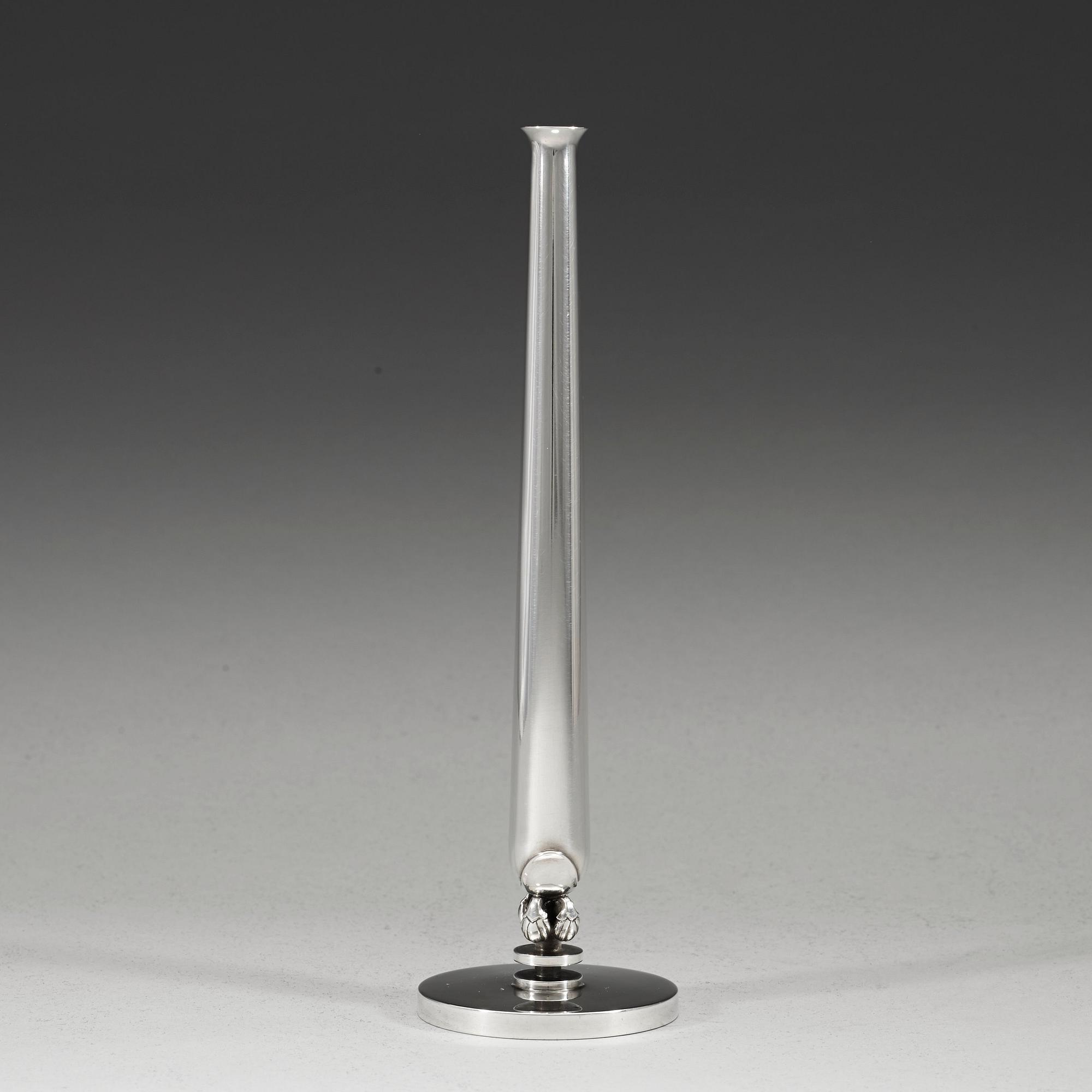 A Harald Nielsen sterling orchid vase, Georg Jensen, Copenhagen 1945-77.