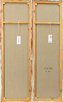 Dorina Mocan, Cat, Woman and Canary (diptych).