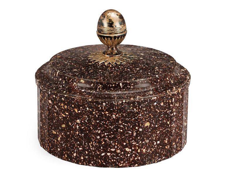 A Swedish Empire 19th Century porphyry butter box with cover.