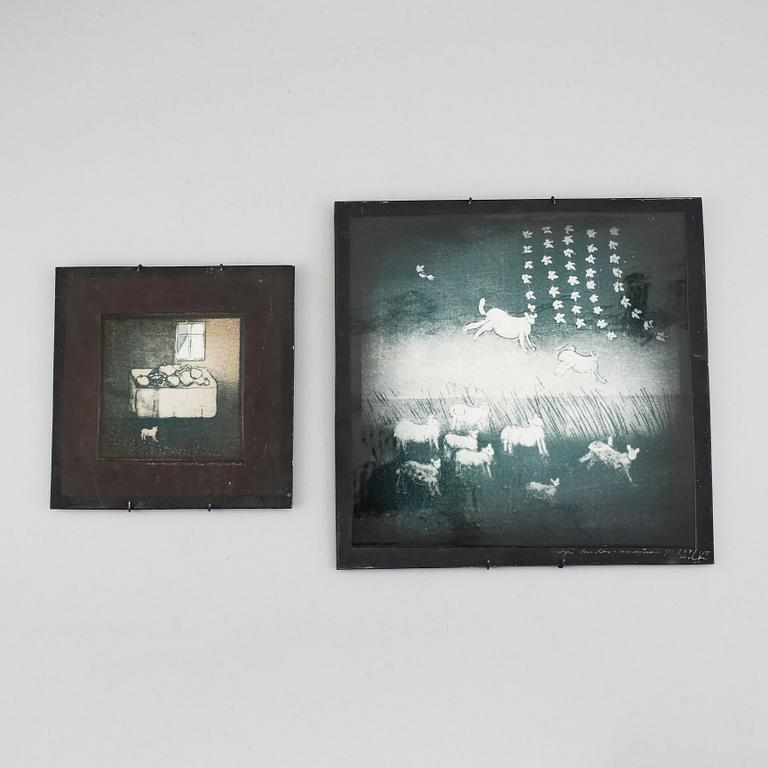 Heljä Liukko-Sundström, two ceramic wall plaques, Arabia, Finland-.