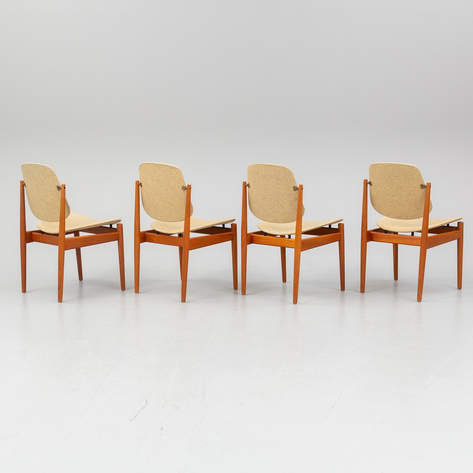 ARNE VODDER, four teak chairs, France & Daverkosen, mid 20th century.