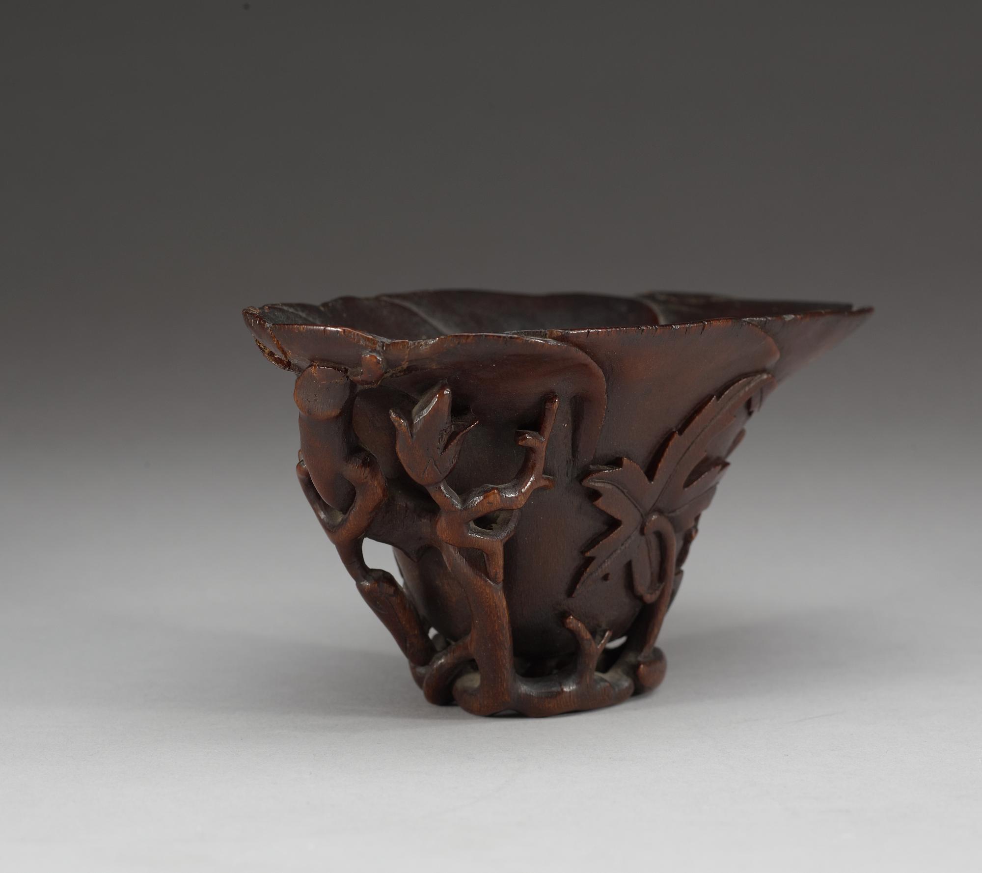A rhinoserous libation cup, Qing dynasty, Kangxi (1662-1722).
