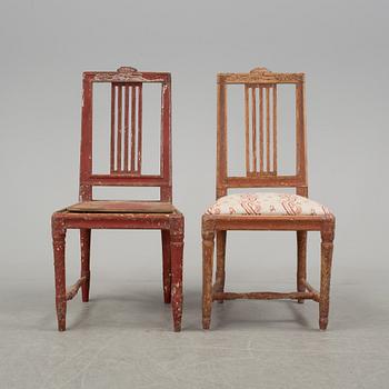 a pair of gustavian chairs from the late 18th century.