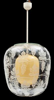 A blasted glass ceiling lamp, probably by Glössner & Co, Stockholm 1940's.