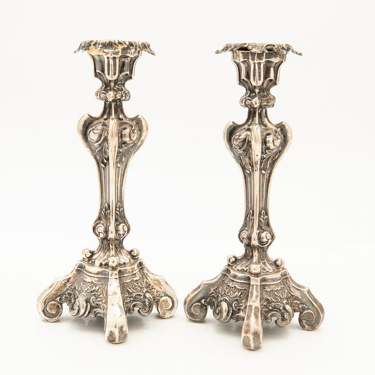 Candelsticks, a pair, neo-Rococo, silver, Gustav Möllenborg, Stockholm, 1842.