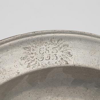 A group of eight Swedish pewter dishes, 18th-20th Century, including Mathias Norling, Jönköping, 1863.