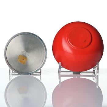 Josef Frank, a red lacquered brass bowl with a pewter cover, Firma Svenskt Tenn, Stockholm, 1949.