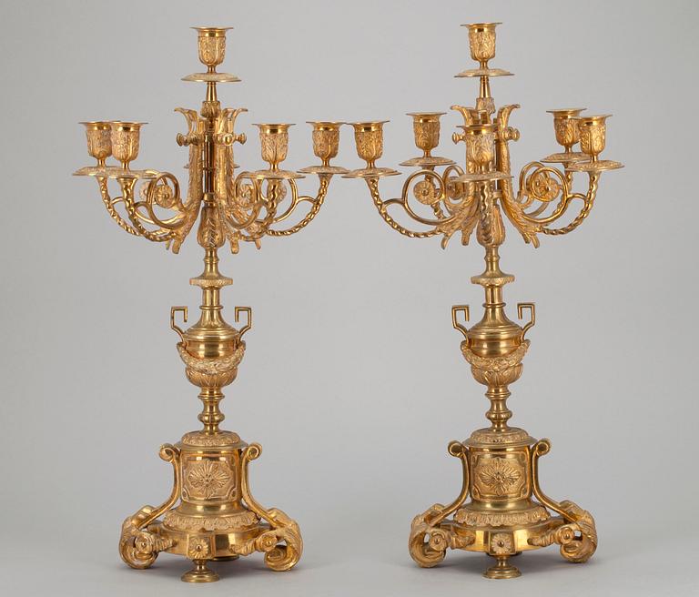 KANDELABRAR, ett par, förgylld brons, Ryssland eller Frankrike 1800-talets senare hälft.