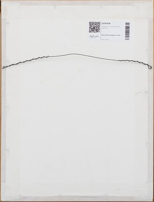 Anders Zorn, a signed etching from 1909.