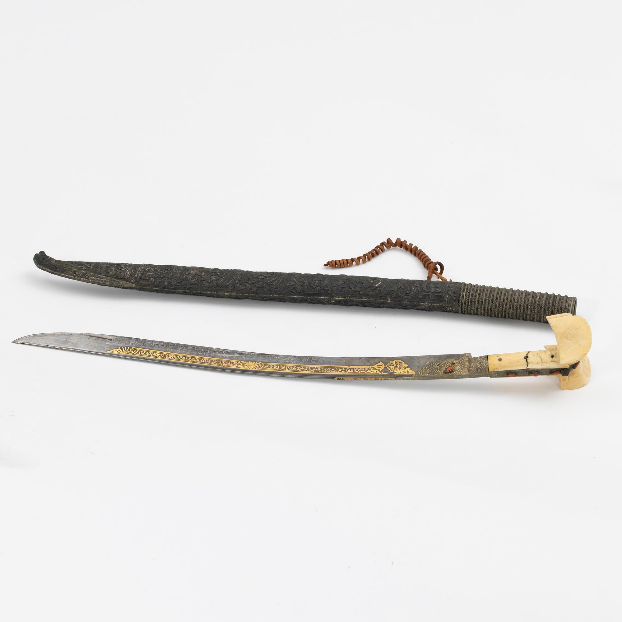 Yataghan, sword with scabbard, Ottoman.