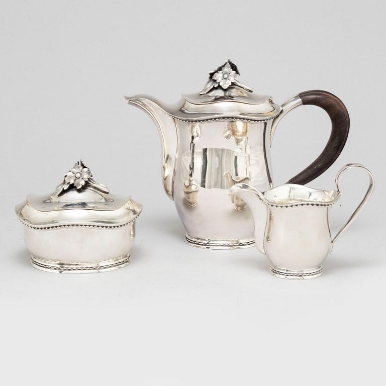 Eric Råström, kaffeservis, 3 delar, silver, Stockholm 1953.