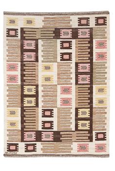 880. RUG. "Nyponblomman". Flat weave. 180,5 x 132,5 cm. Signed AB MMF.