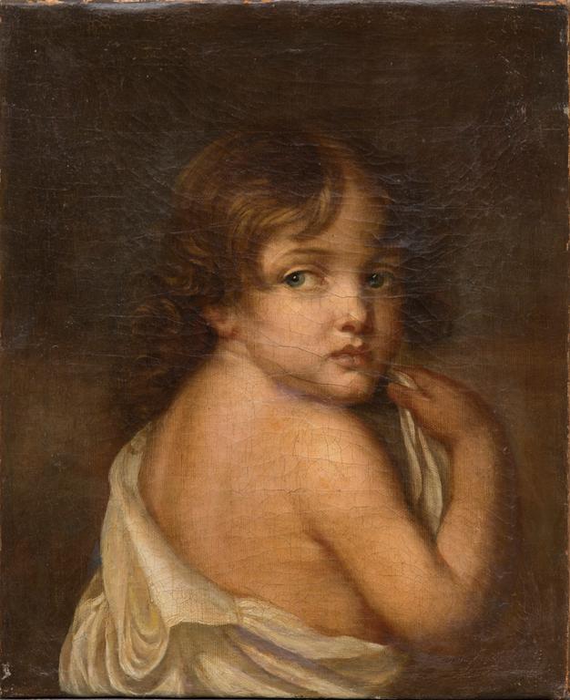 JEAN-BAPTISTE GREUZE, hans art, olja på duk, uppfodrad på duk, 1800-tal.