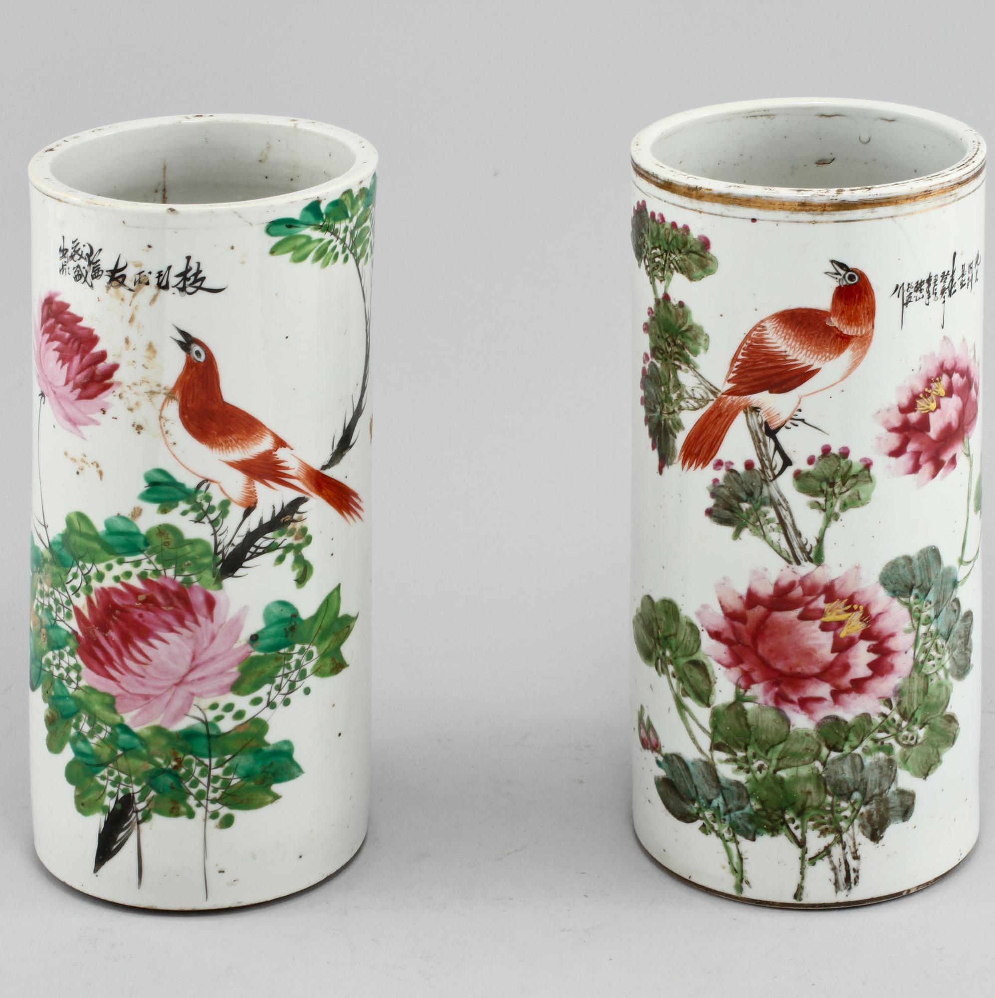 PENSELSTÄLL, 2 st, porslin, Kina, 1800/1900-tal.
