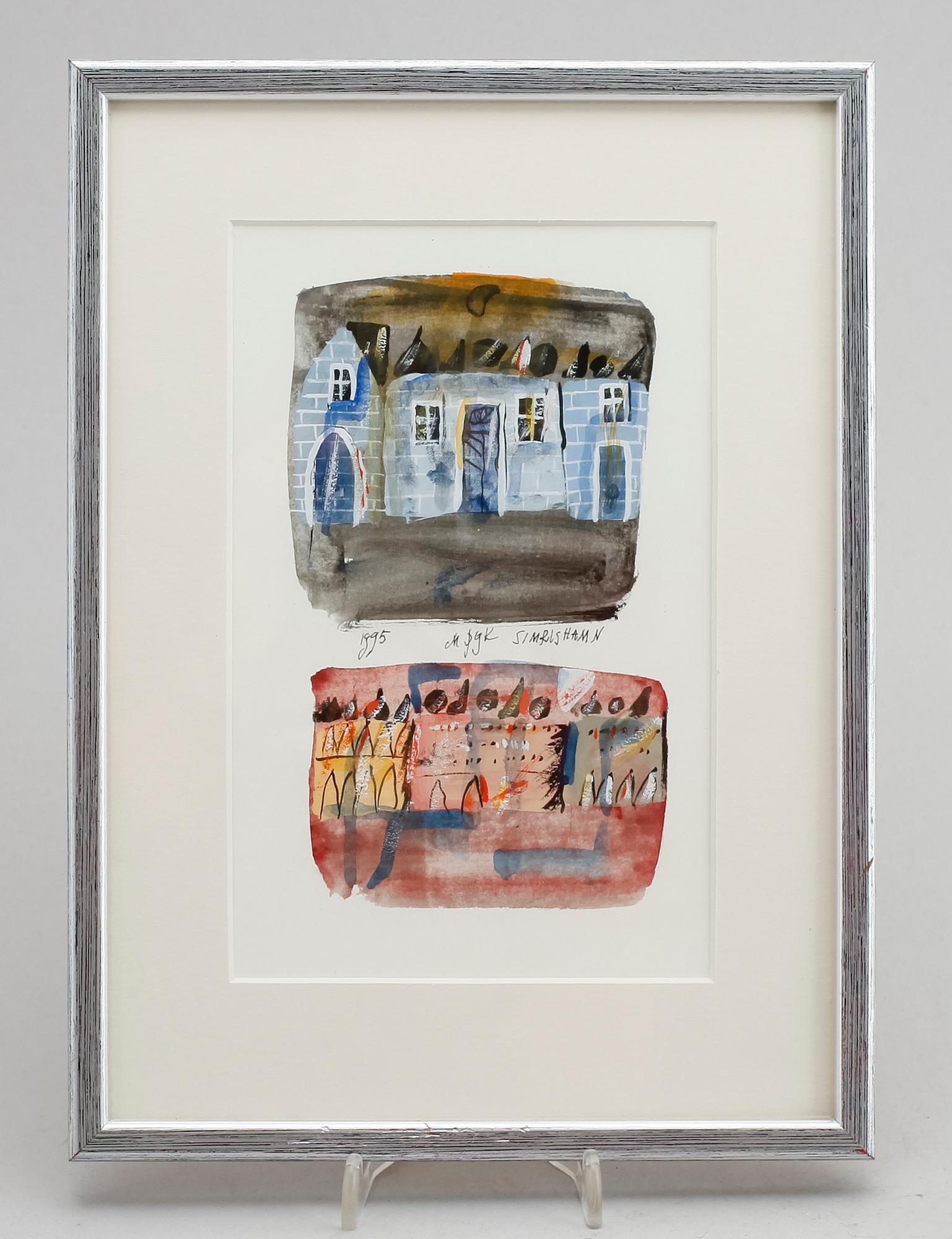 MADELEINE PYK, gouacher, 2  st i ram samt trästicka, sign, gouacherna dat 1995.