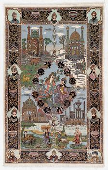 Carpet Tabriz, figural. 'The Four Seasons', approx. 162 x 105 cm.