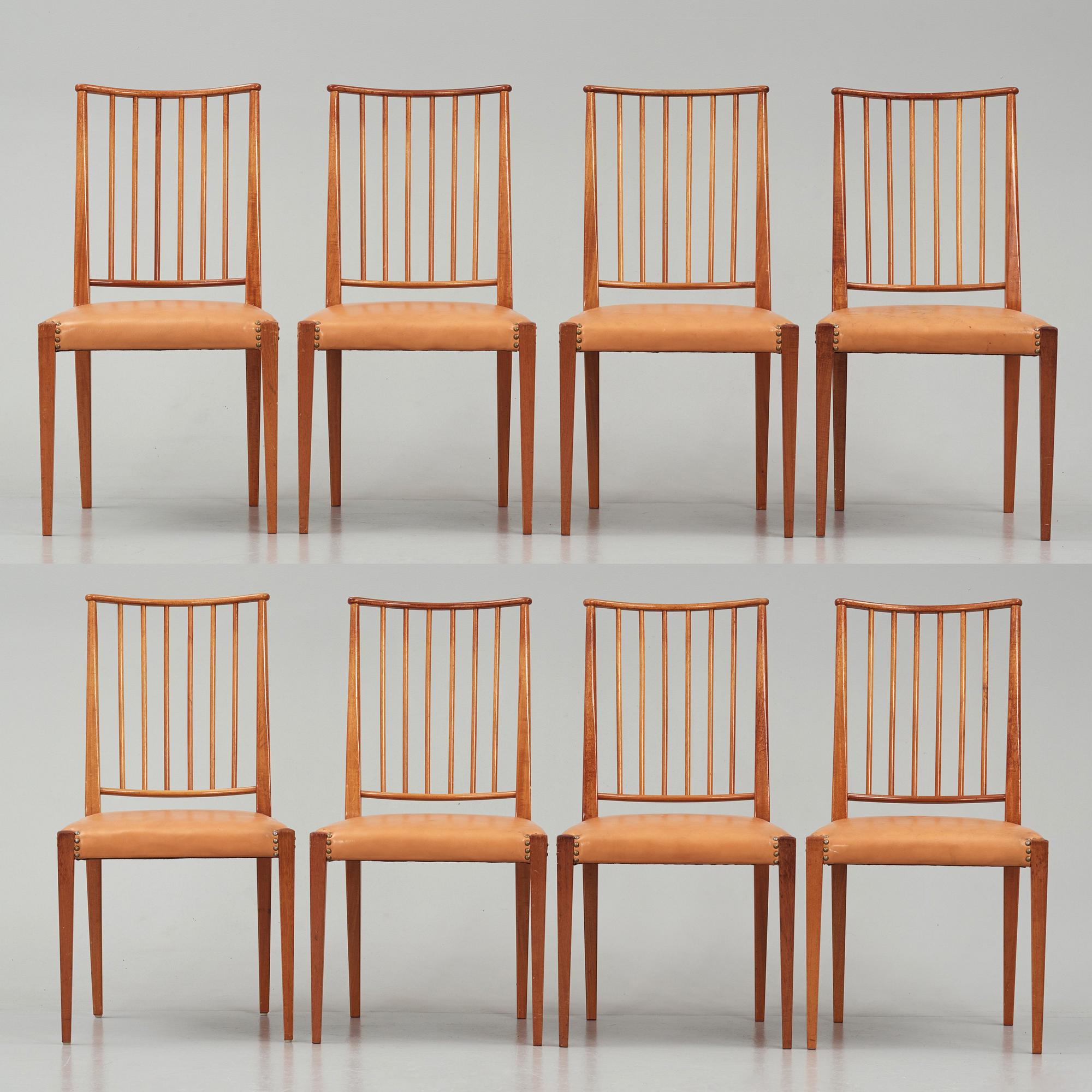 Josef Frank, a set of eight chairs model "970", Firma Svenskt Tenn, Sweden mid-20th century.
