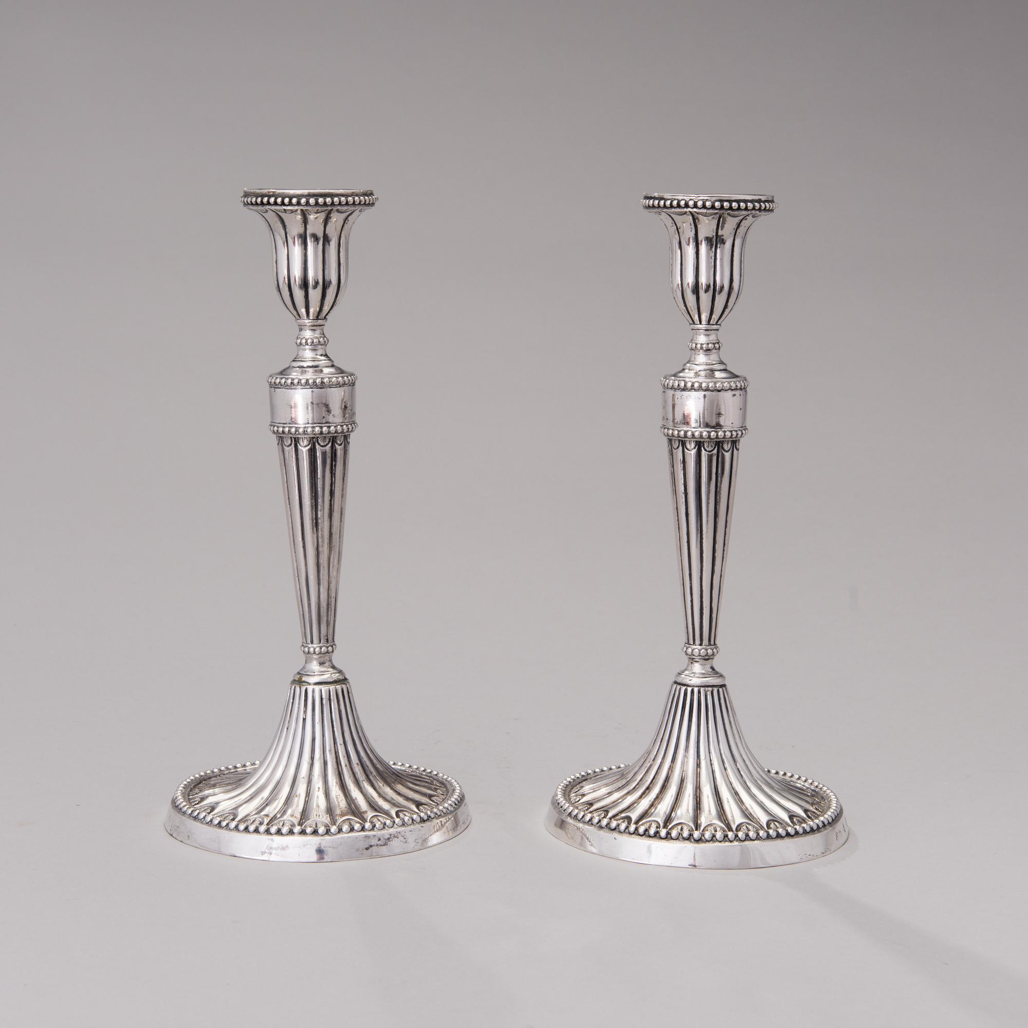 A PAIR OF CANDLESTICKS, silver, probably Naples, Italy, 1780-90s.