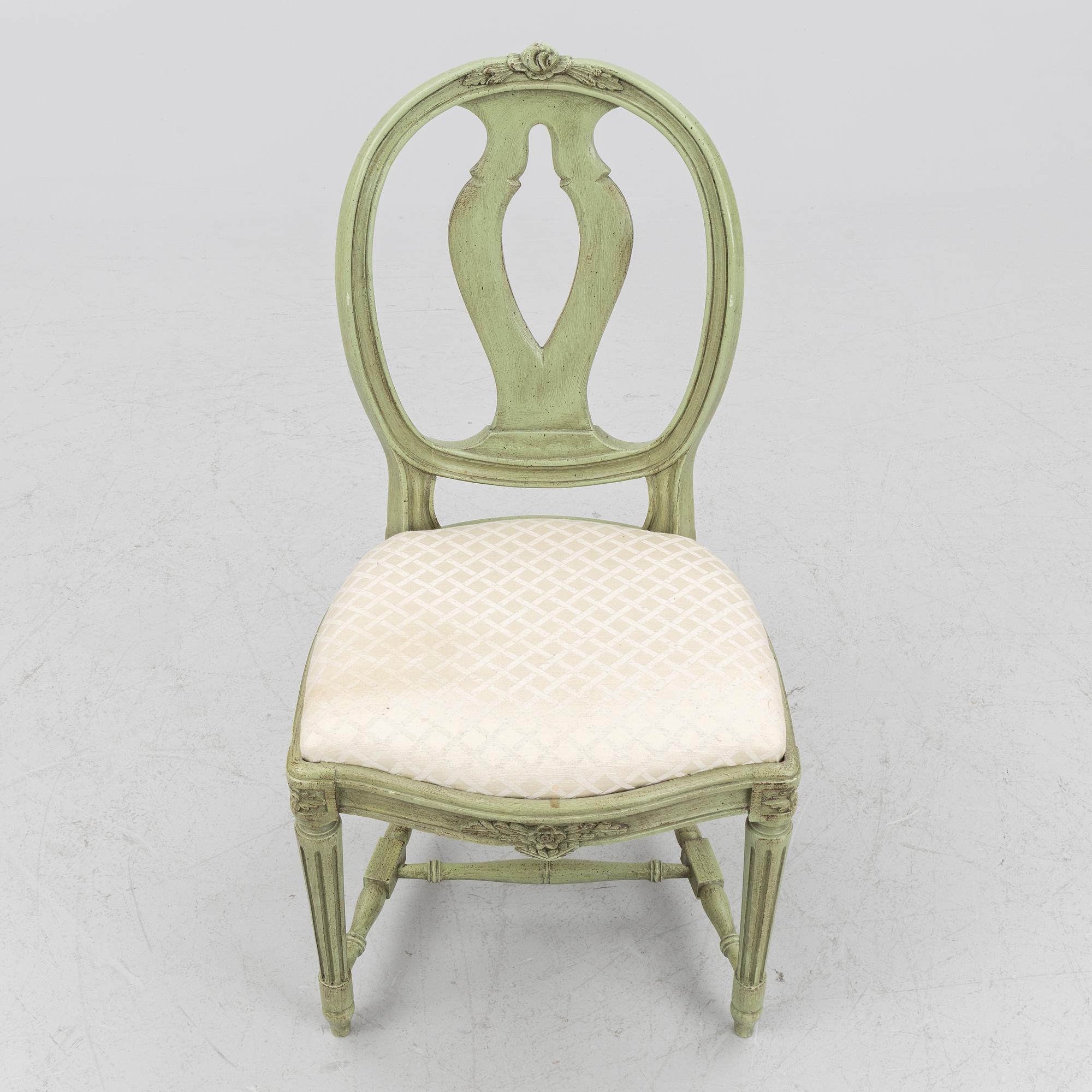 Six Gustavian style chairs, Sweden, mid20th century.