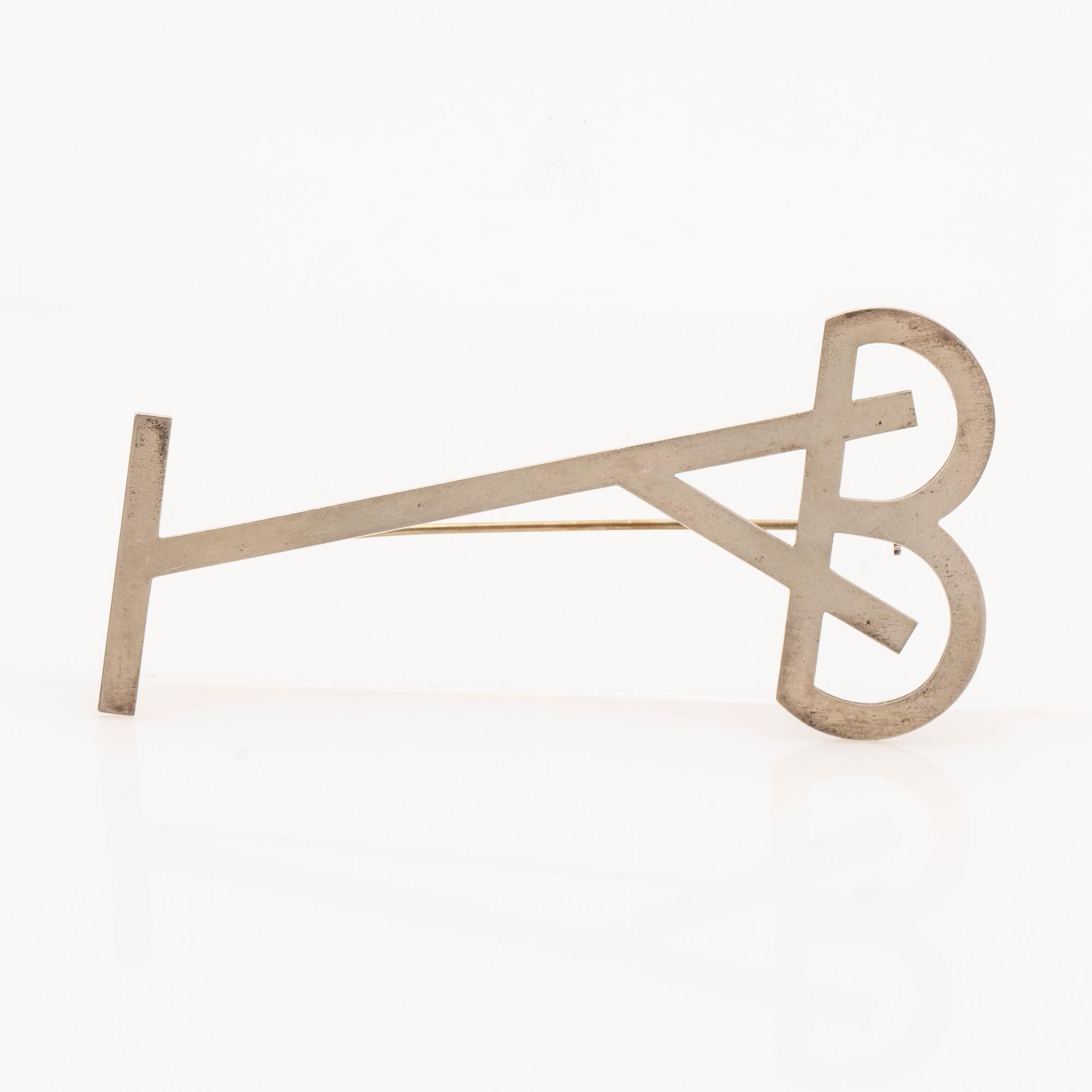 Wiwen Nilsson, monogram brooch, sterling silver, Lund, 1940.