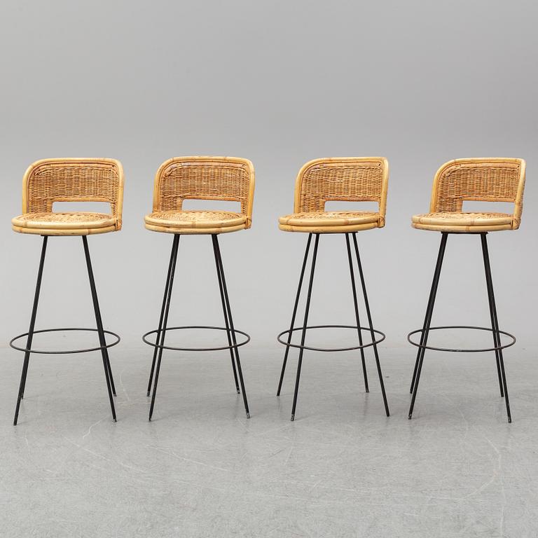 Four bar stools, second half of the 20th century.