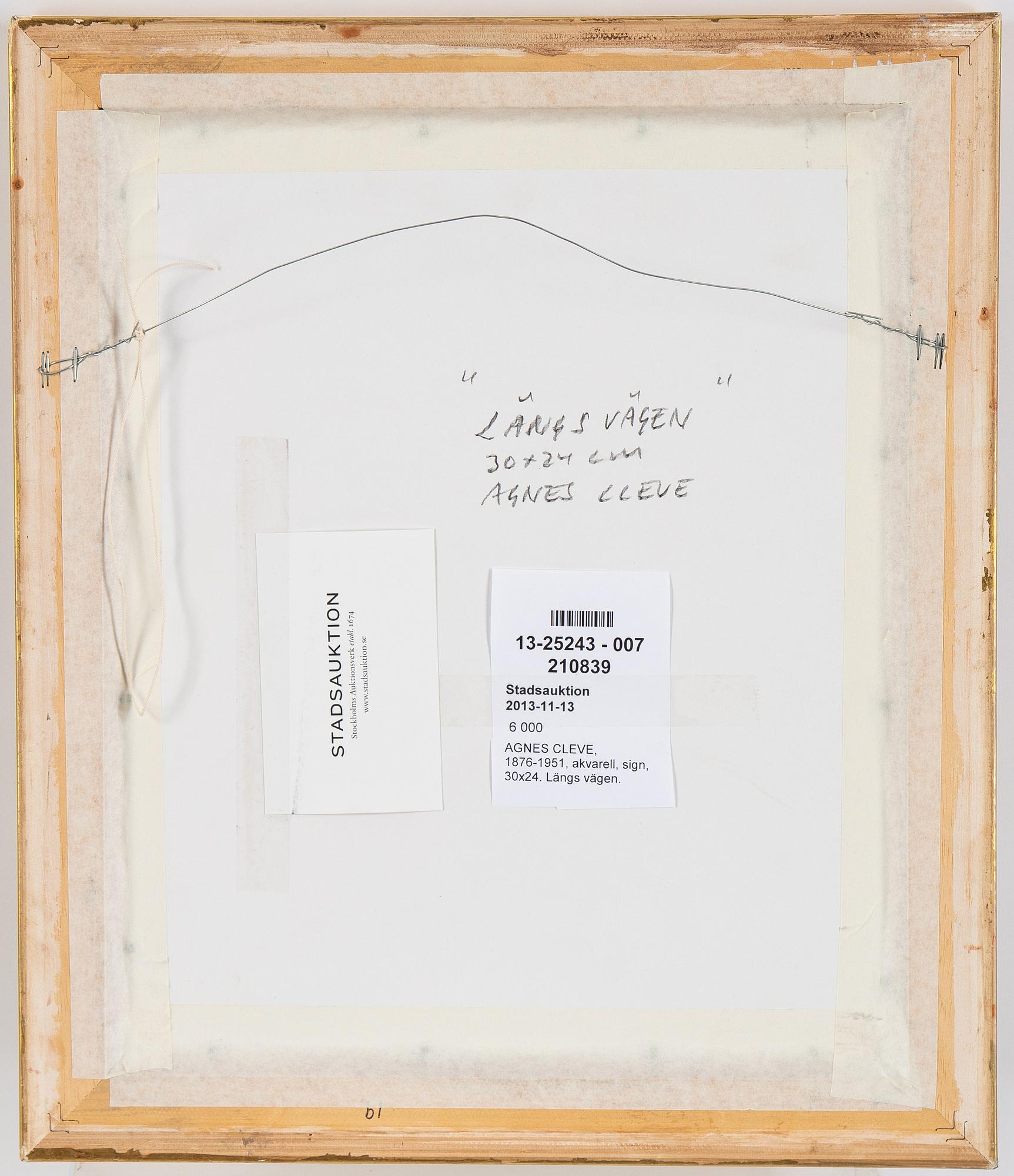 Agnes Cleve, akvarell, signerad.