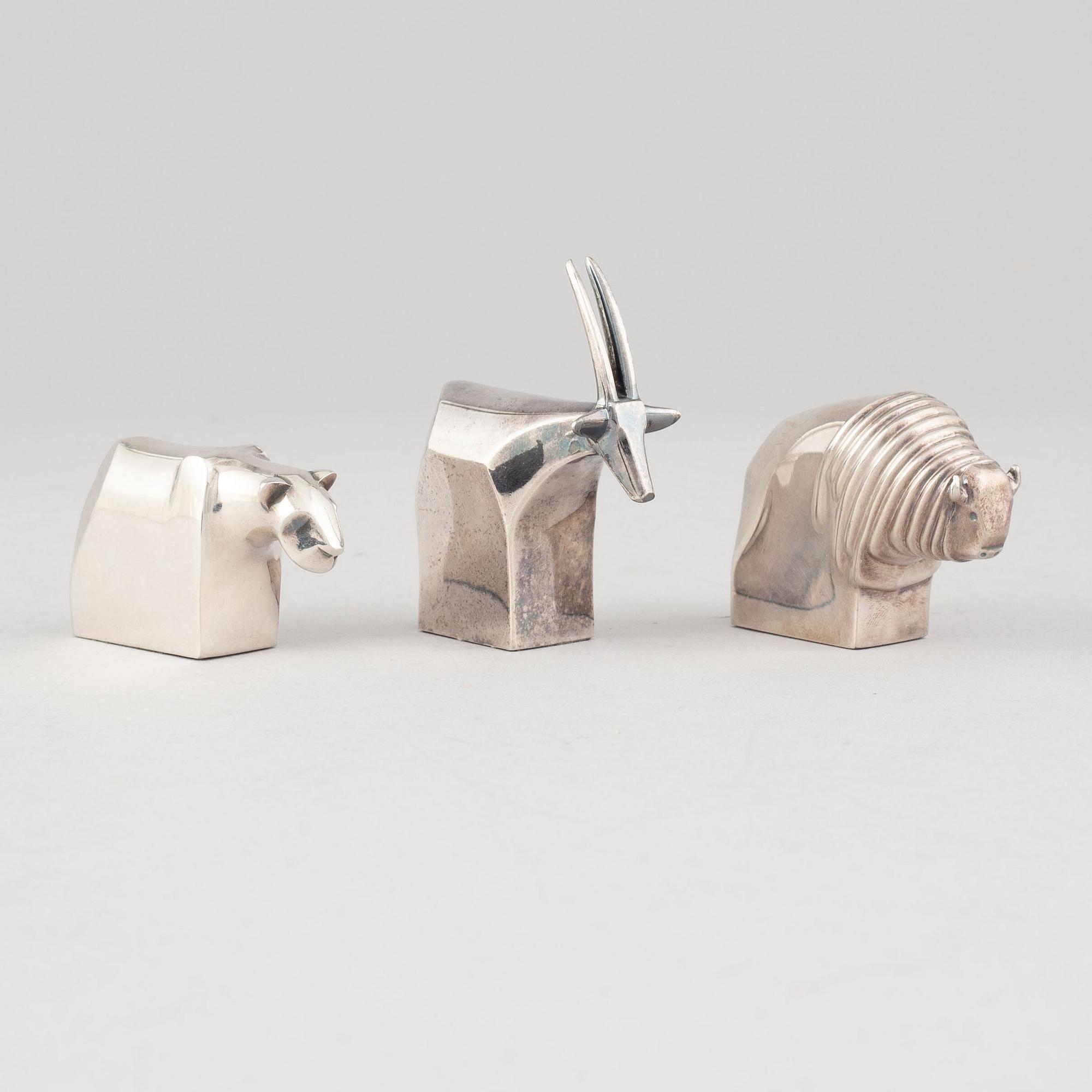 Gunnar Cyrén, figuriner, 3 st, silverpläterad zink, Dansk Designs, Japan.