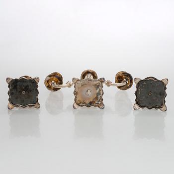 A silver candelabra and a pair of silver candlestick, Kultakeskus Hämeenlinna 1962 and 1985.