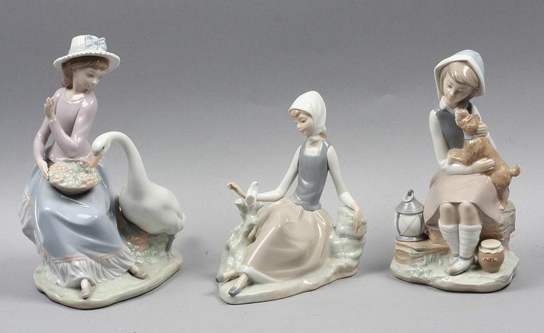 FIGURINER, 3 st, porslin, Lladro. Tillverkningsår 1969-1996.