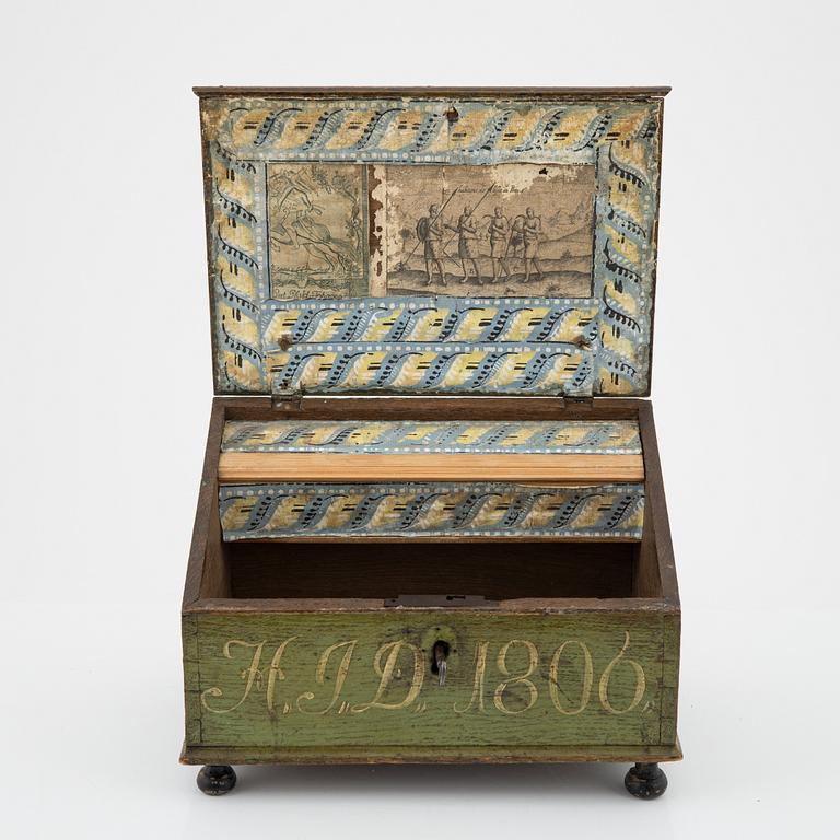 A provincial Swedish painted wooden box, dated 1806.