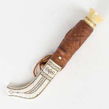 A reindeer horn knife possibly by Nikolaus Labba, signed NL.