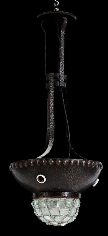 TAKLAMPA, metall och glas, jugendstil, 1900-tal.