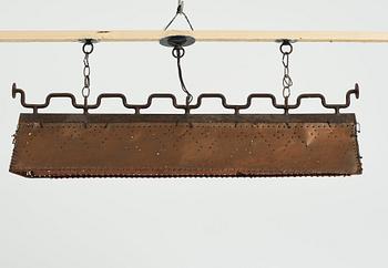 Nordiska Kompaniet, a copper ceiling lamp, made for a Swedish "Sportstuge" interior, 1930's, provenance Brostugan, Drottningholm, Stockholm.