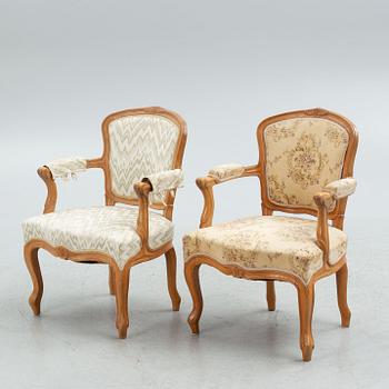 Armchairs, a pair, Rococo style, Taserud, Arvika, Sweden, mid 20th Century.